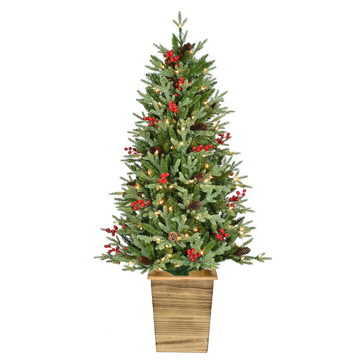 Kurt Adler 4.5-Foot Pre-Lit Green Potted Tree with Berries and Pinecones