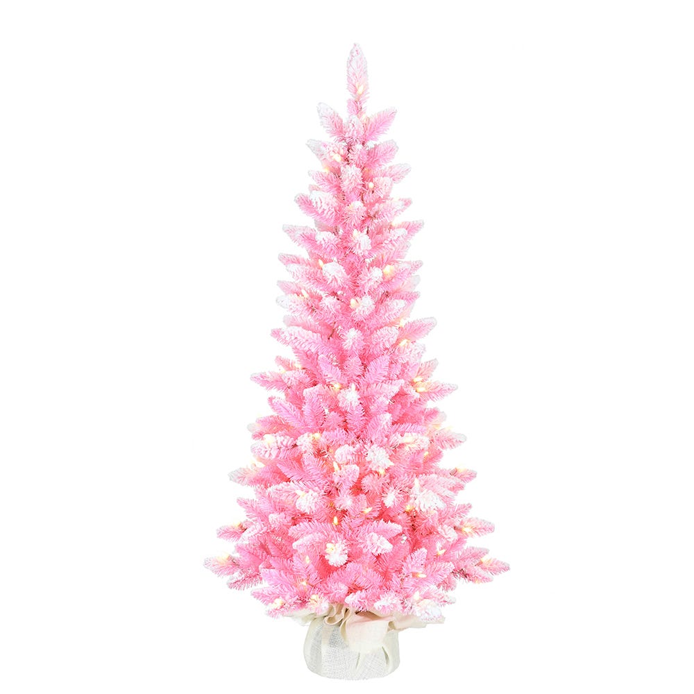 Kurt Adler 4-Foot Pre-lit LED Flocked Pink Slim Tree