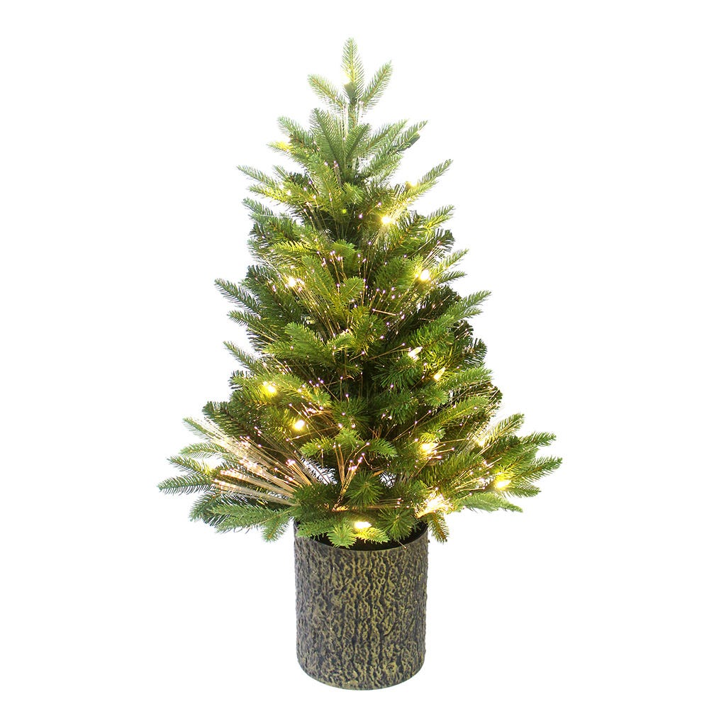 Kurt Adler 32-Inch Northern Light Pot Tree with Fiber-Optics and Warm White LED Lights TR2506WW