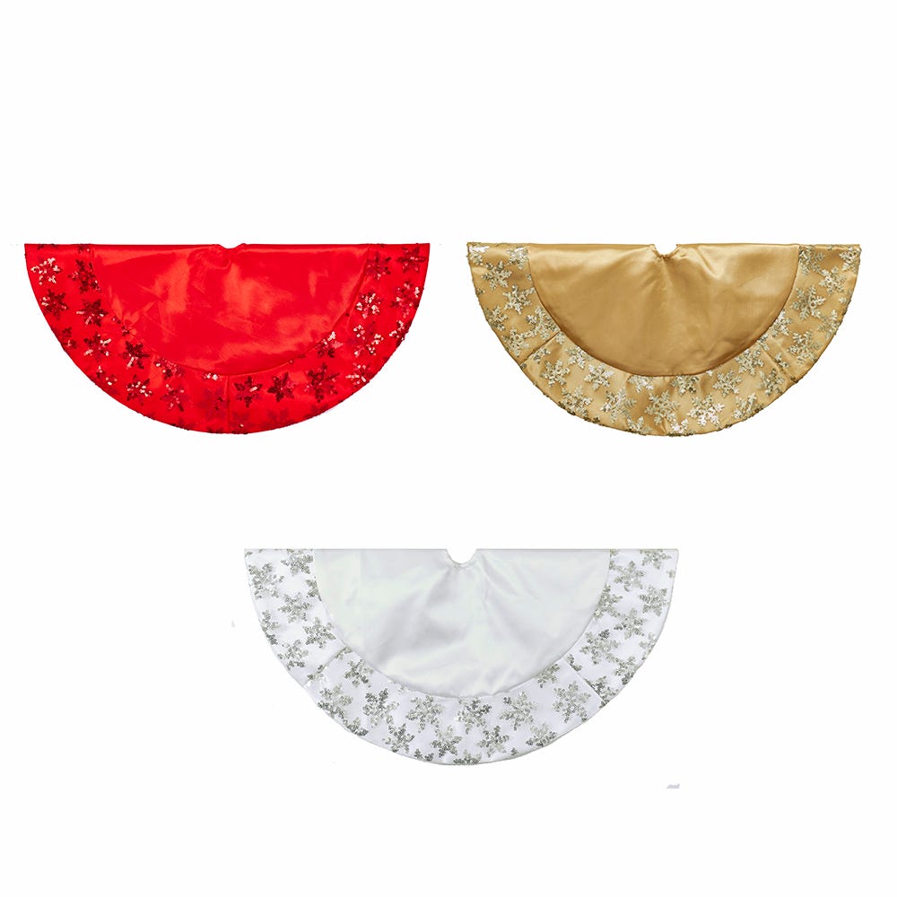 20" Mini Treeskirt with Sequin Snowflake Border, 3 Assorted #TS0193