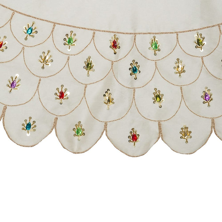 Kurt Adler 60-Inch Multi-Colored Beads Scalloped Ivory Embroidered Tree Skirt