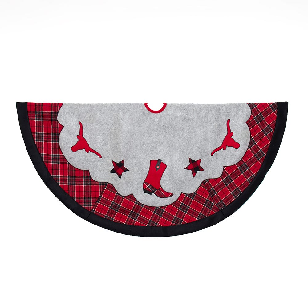 Kurt Adler 48-Inch Plaid Cowboy Design Appliqué and Embroidered Western Felt Tree Skirt TS0293
