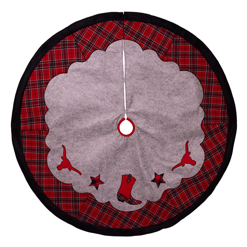 Kurt Adler 48-Inch Plaid Cowboy Design Appliqué and Embroidered Western Felt Tree Skirt