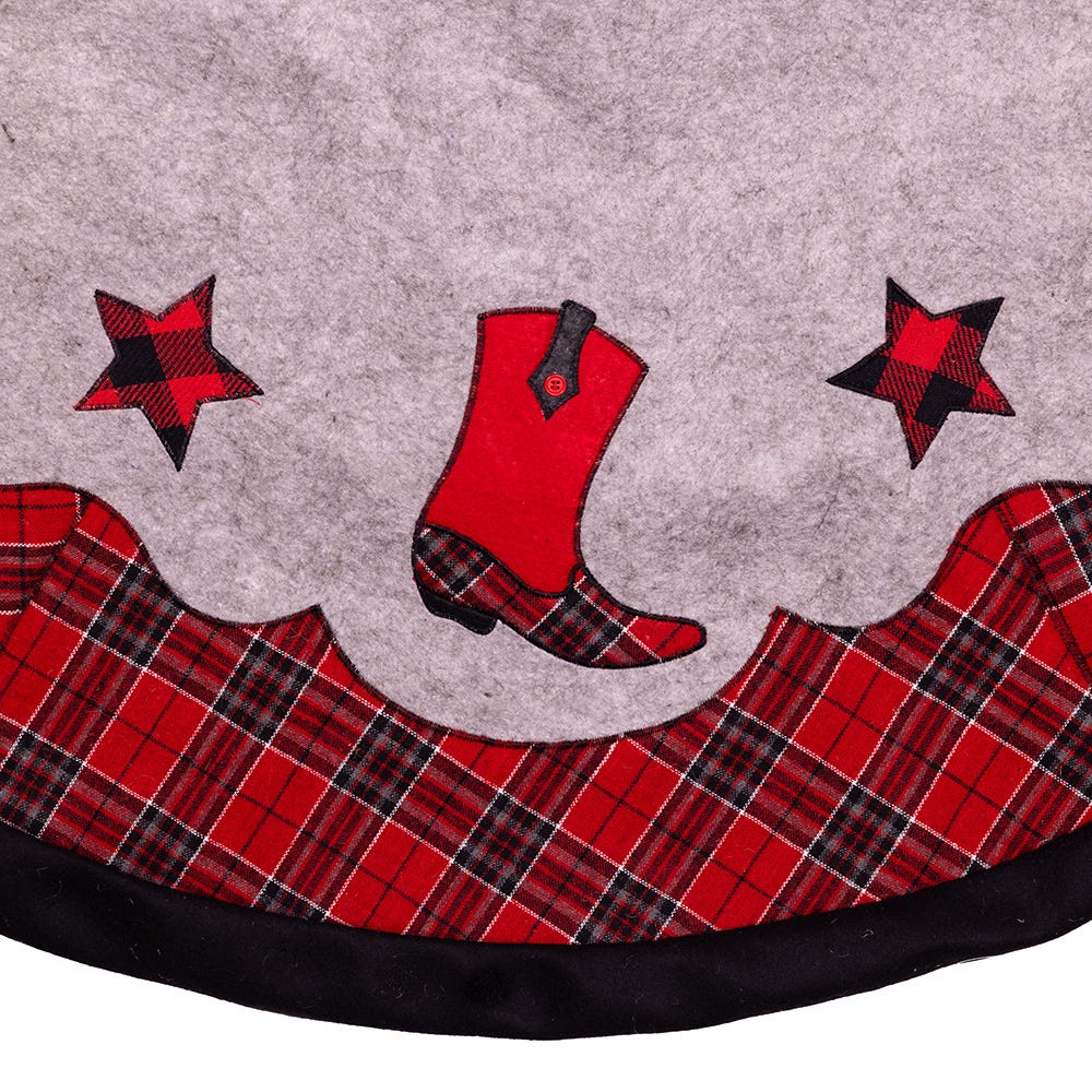 Kurt Adler 48-Inch Plaid Cowboy Design Appliqué and Embroidered Western Felt Tree Skirt