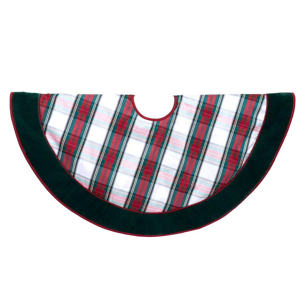 Kurt Adler 48-Inch Red and Green Plaid Velvet Border Tree Skirt TS0313