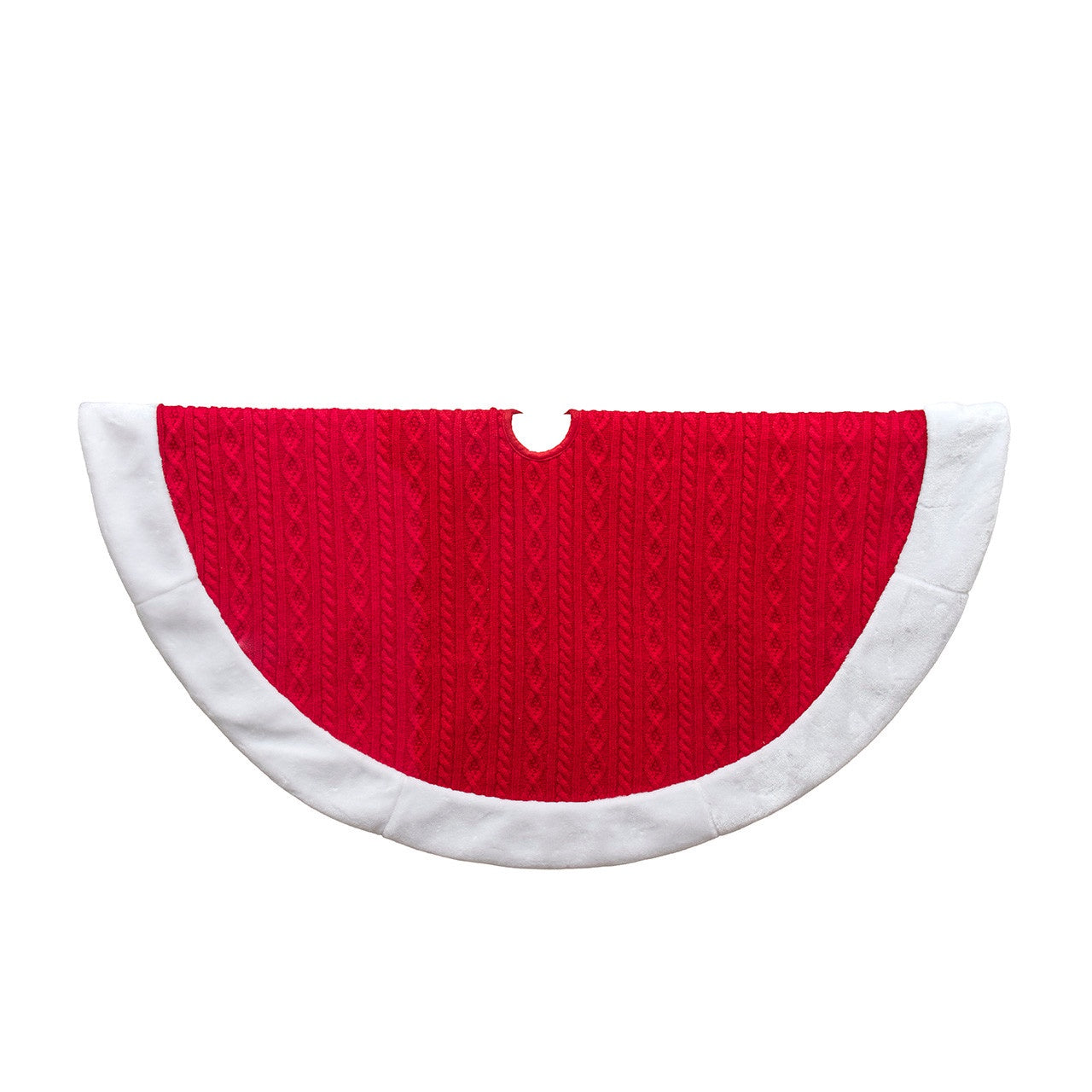 Kurt Adler 48" Red Cable Knit With White Faux Fur Border Tree Skirt #TS0328