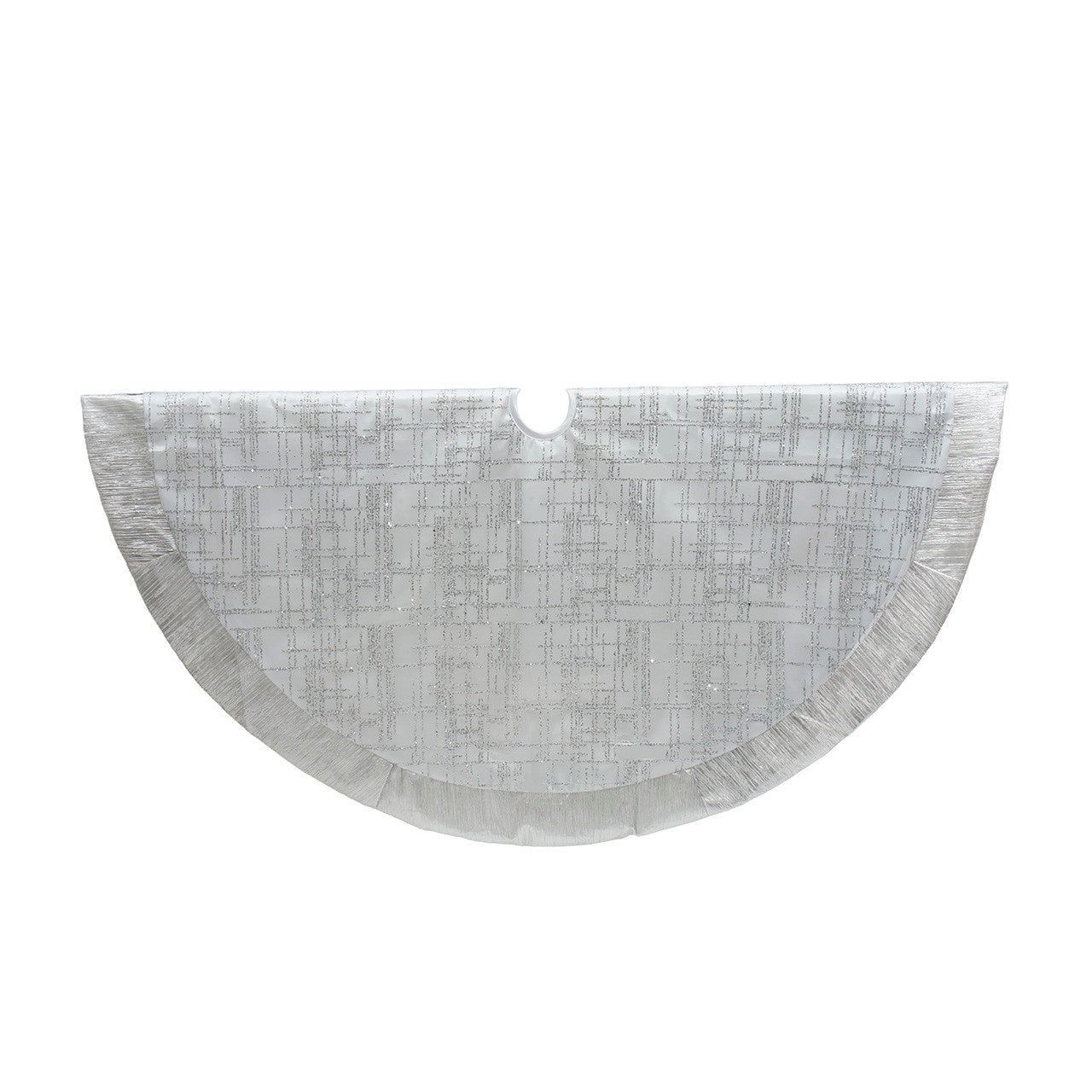 Kurt Adler 48" White Glitter Sheer Organza With Silver Crinkle Border Tree Skirt #TS0331