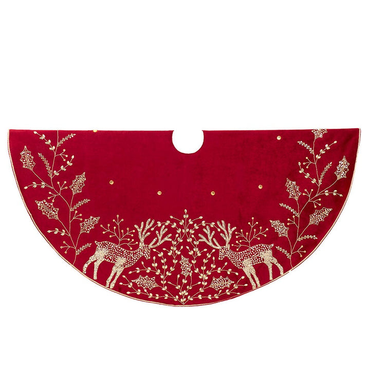 Kurt Adler 50-Inch Reindeer Hand Embroidered Tree Skirt TS0335