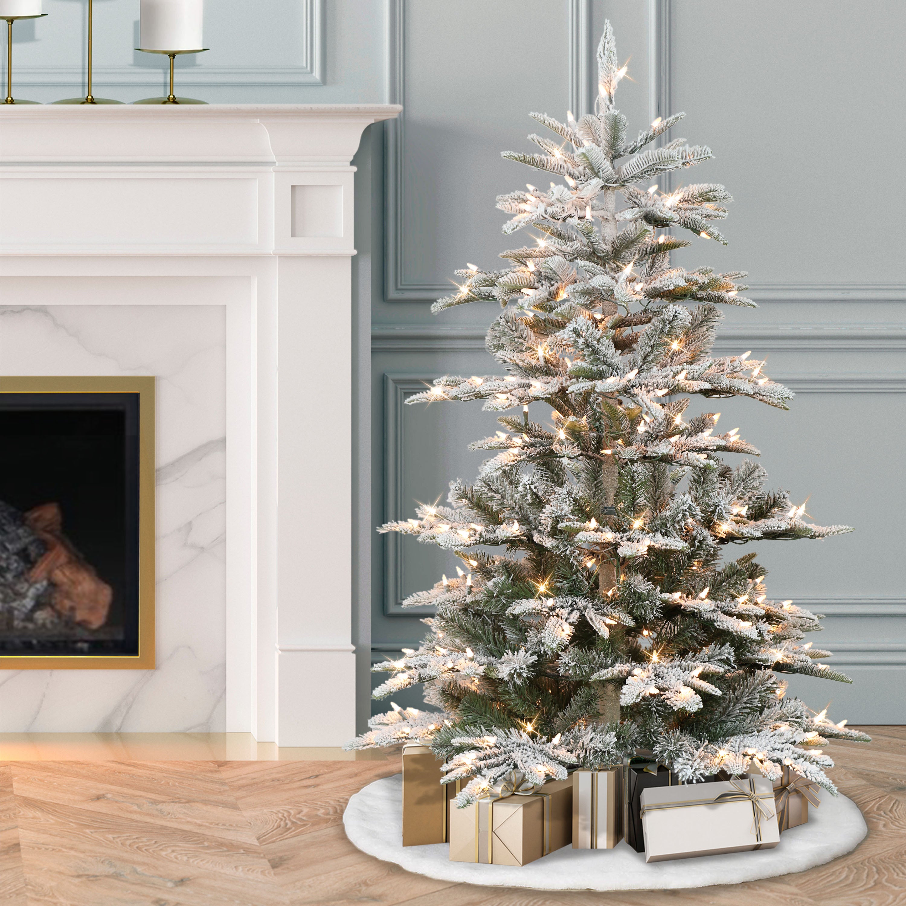 4.5ft Pre-Lit Flocked Aspen Fir Christmas Tree