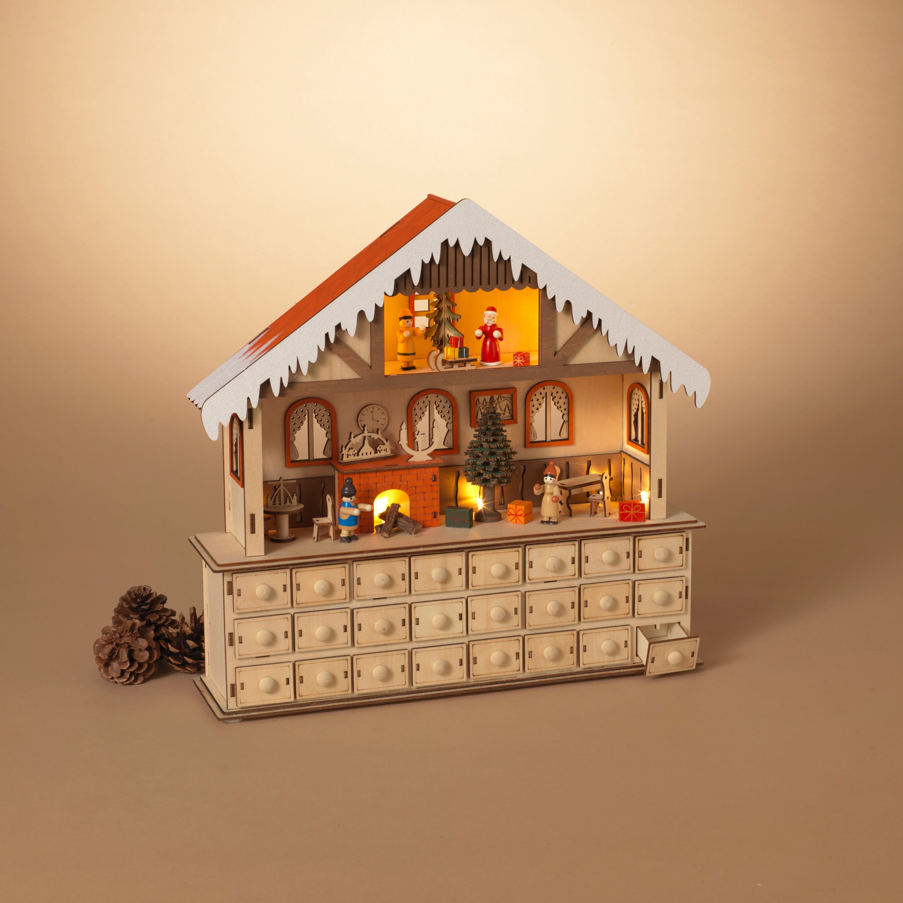 Heirloom 15.75 in L Battery Operated Lighted Laser Cut Wood Holiday Scene and Advent Calendar 2649580EC