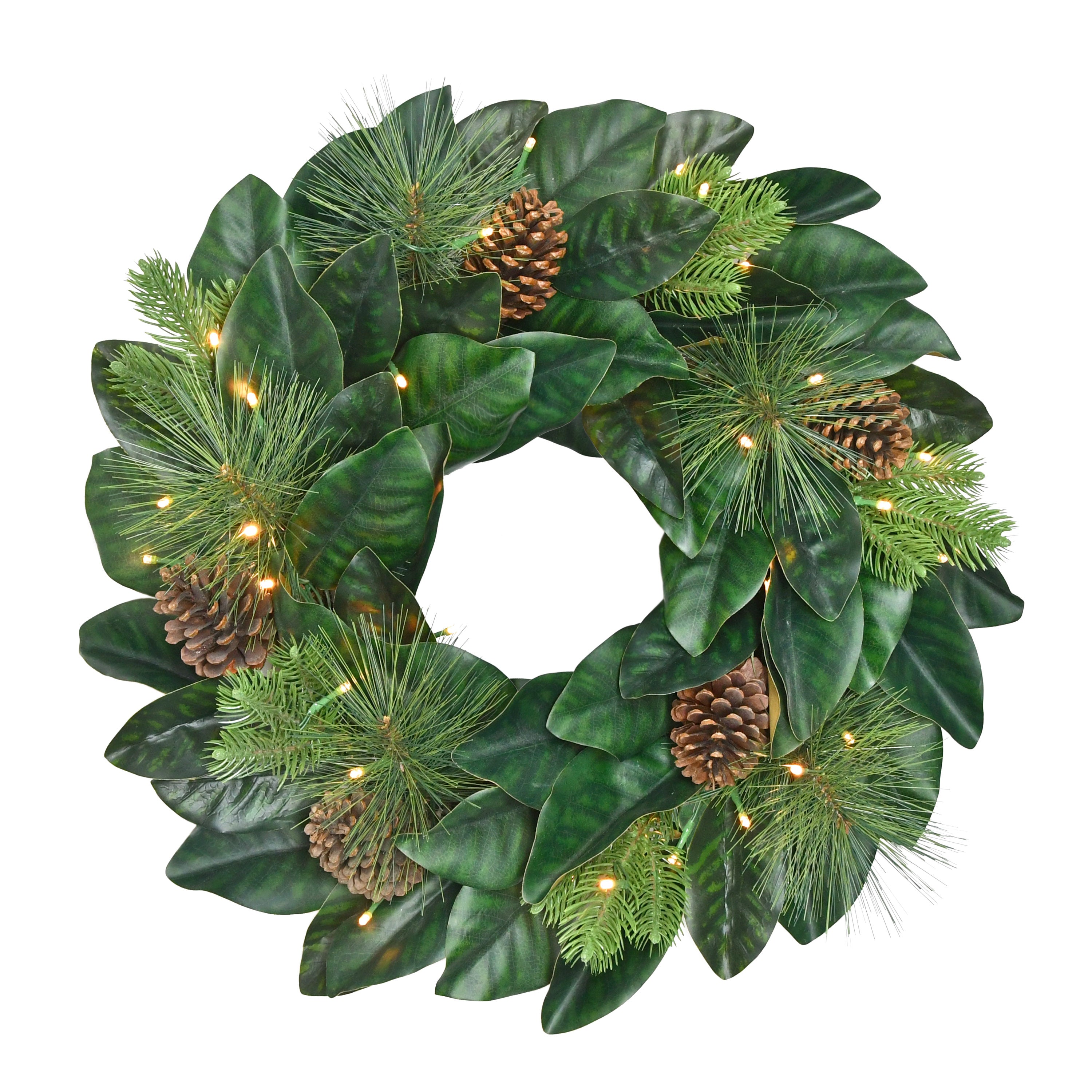 24 in. Pre-lit Magnolia Wreath 3819A-W24LW05-BO