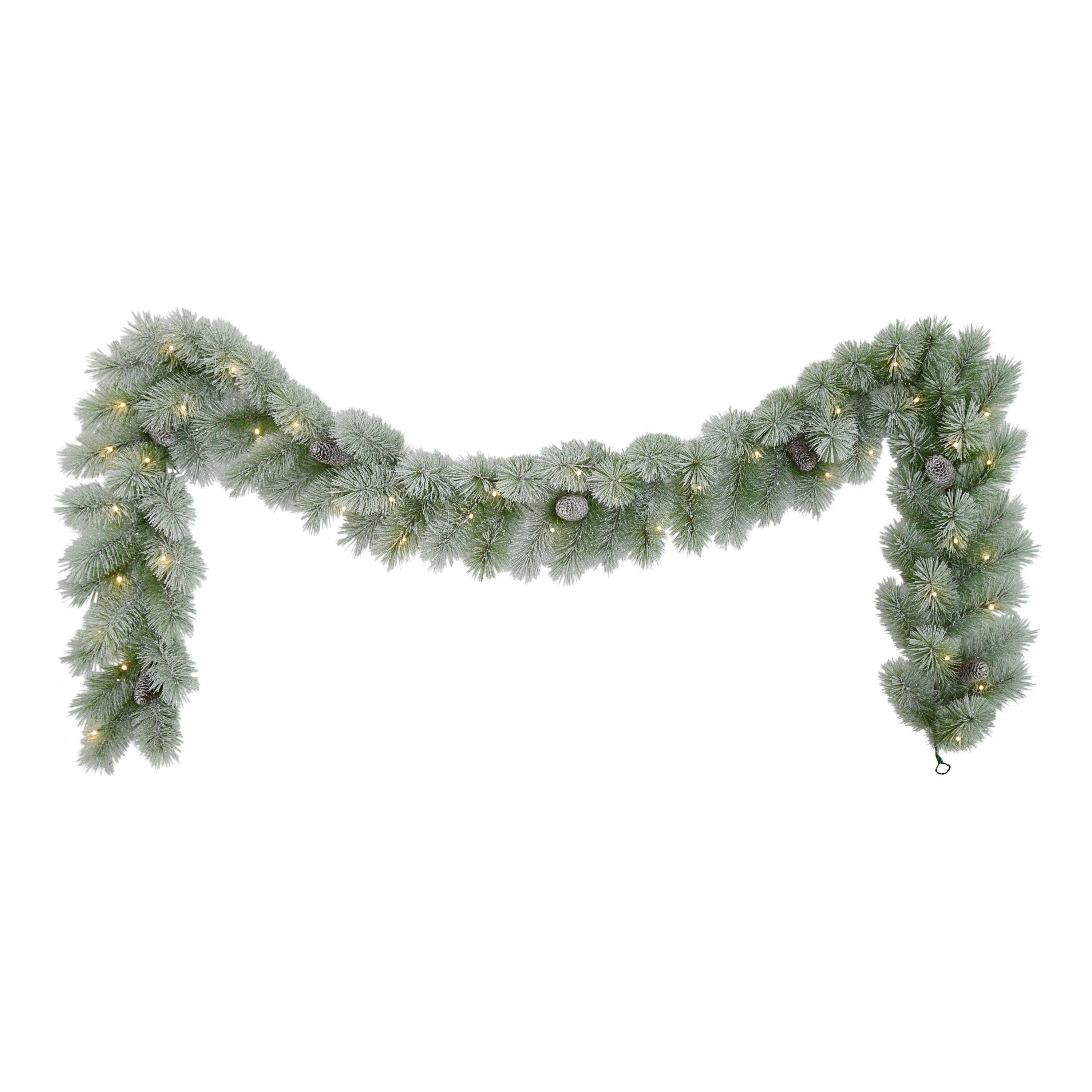 9' x 10" Pre-Lit Flocked Garland with Warm White LED Lights 5924-G9-10LW04A-BO