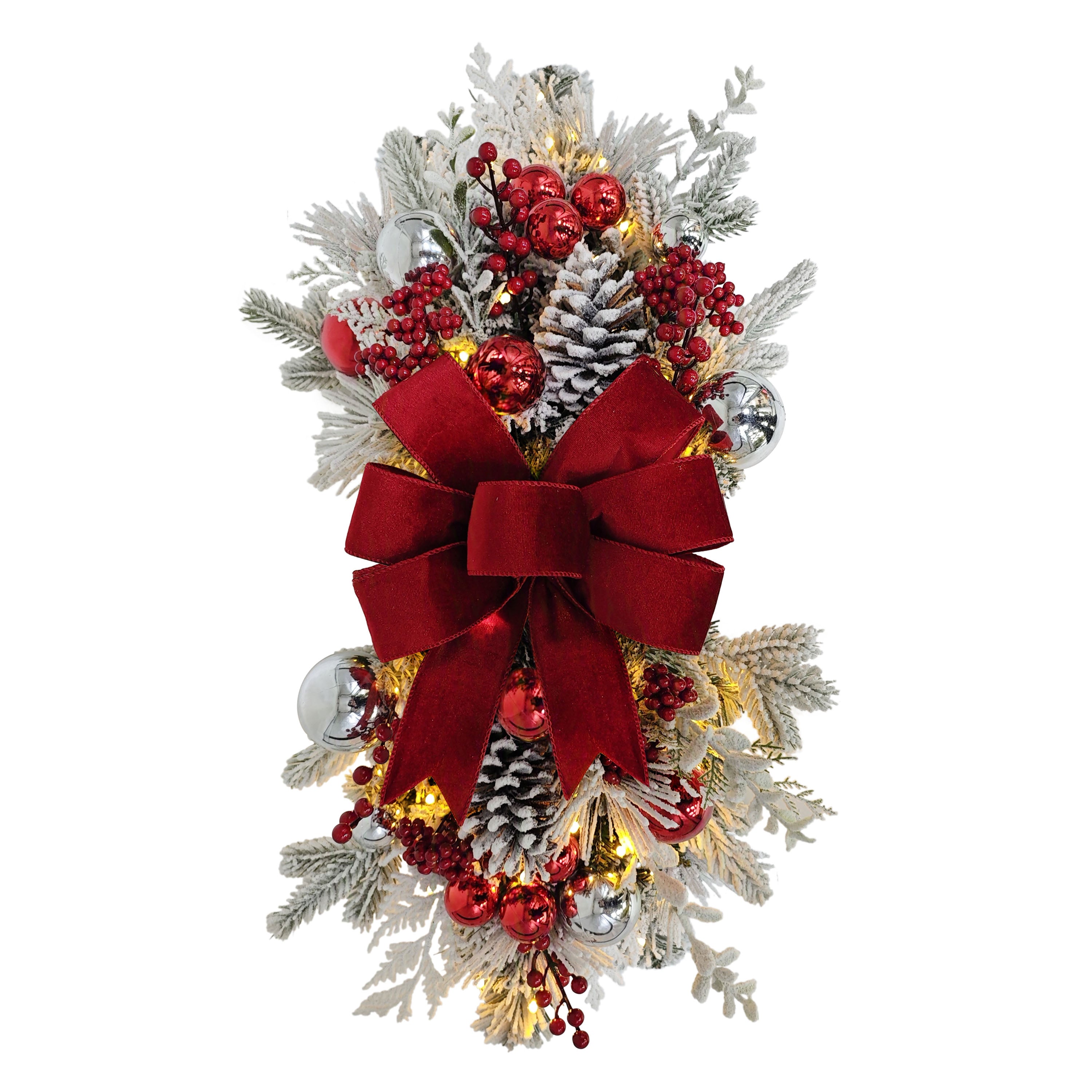 28" Pre-Lit Adorned Flocked Artificial Banister Swag with 70 Warm White Lights 4646-ST28LW07A-BO