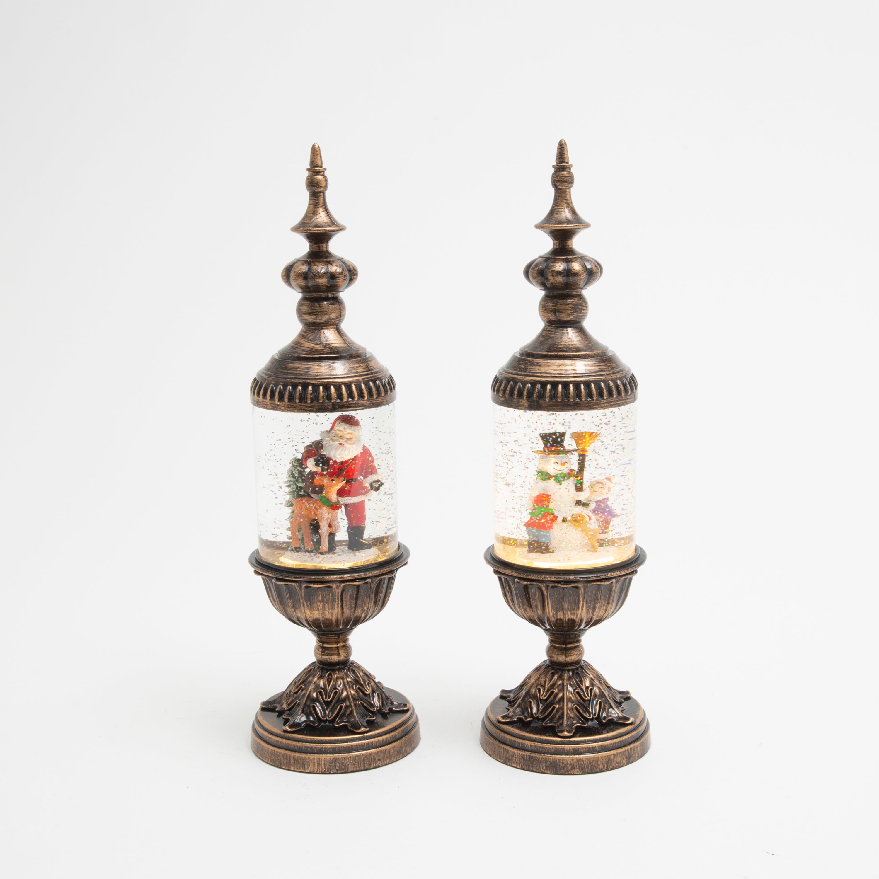 Cozy 15 in H Battery Operated Lighted Holiday Spinning Water Globe Lantern, Set of 2