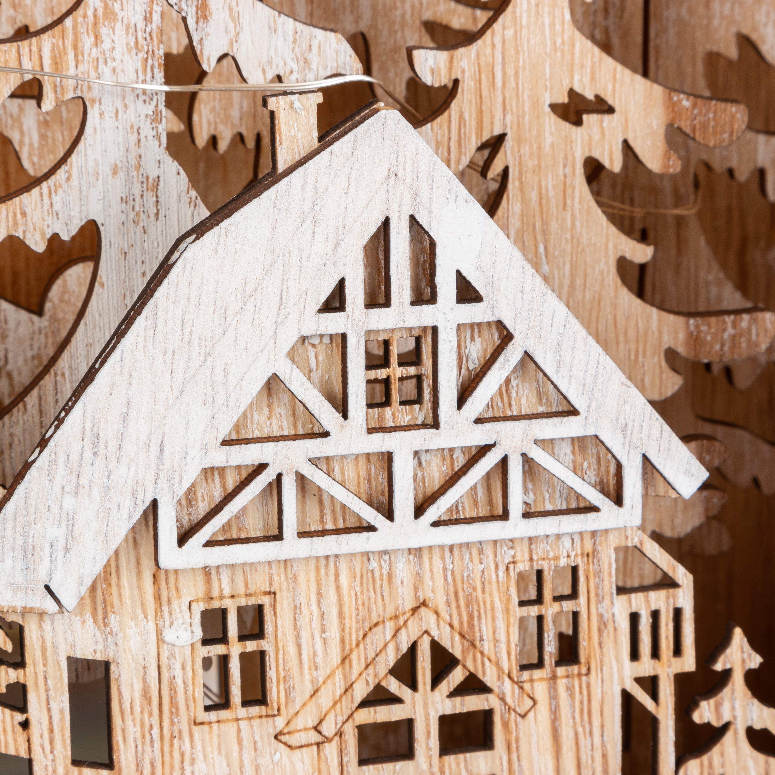 Artisanal 11.8 in L Battery Operated Lighted Laser Cut Wood Winter Scene