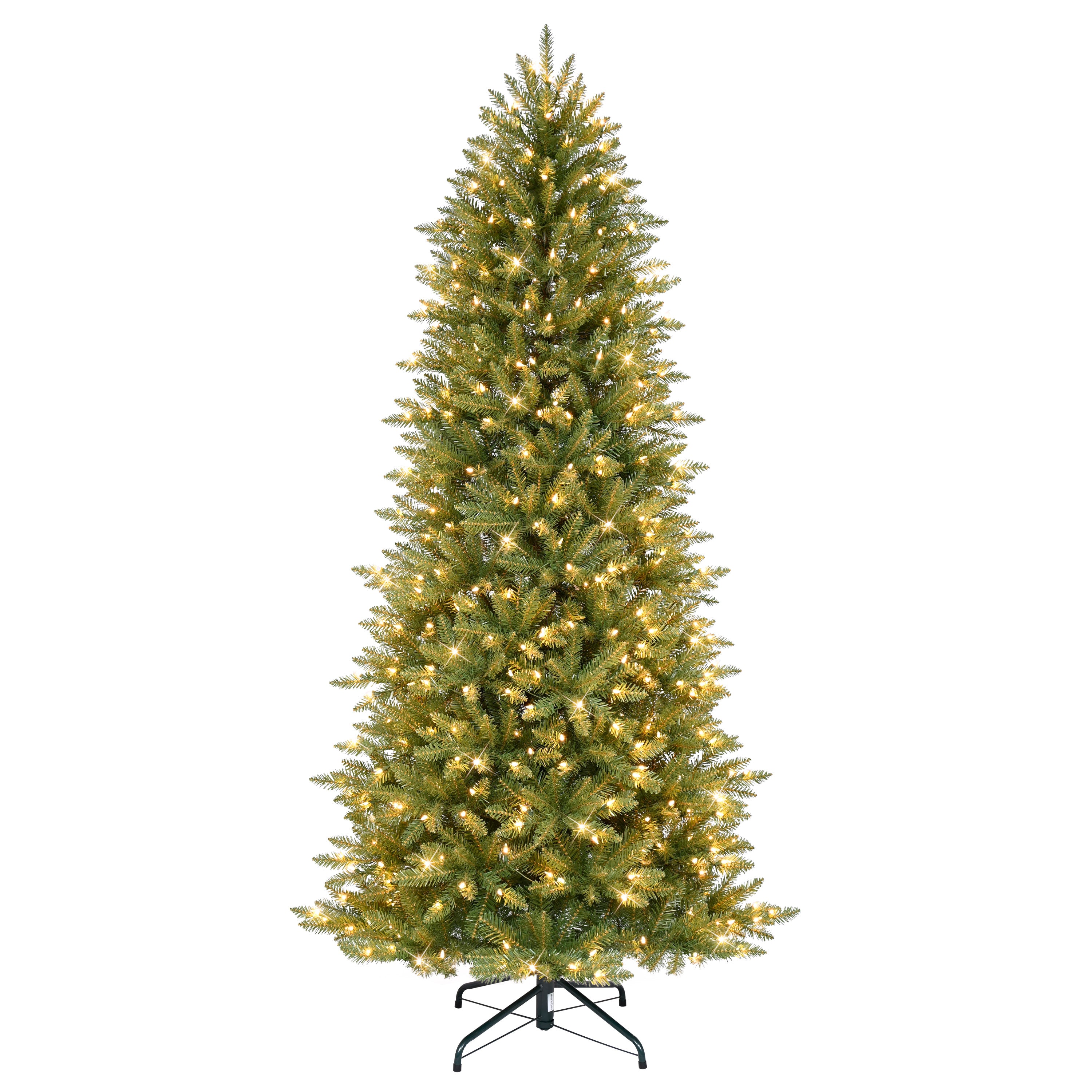7.5 ft Pre-Lit Slim Fraser Fir Artificial Christmas Tree with 500 UL Clear Lights Metal Stand Green FFSLA-75C5