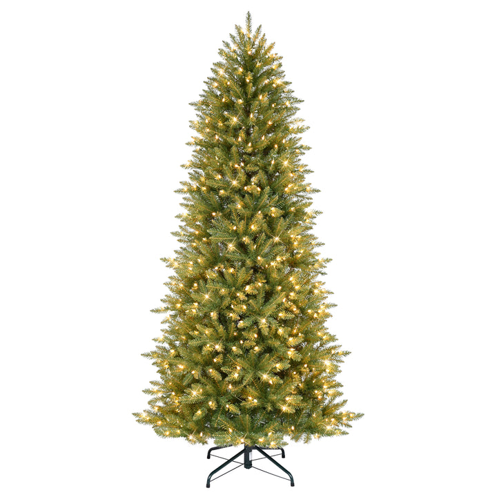 7.5 ft Pre-Lit Slim Fraser Fir Artificial Christmas Tree with 500 UL Clear Lights Metal Stand Green FFSLA-75C5