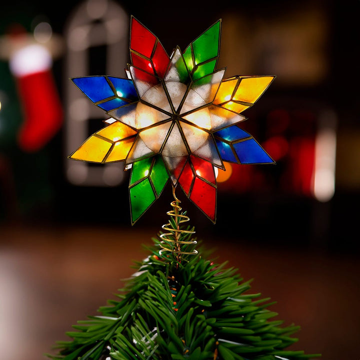 Kurt Adler 10-Light LED Multicolored Capiz Clear Star Tree Topper