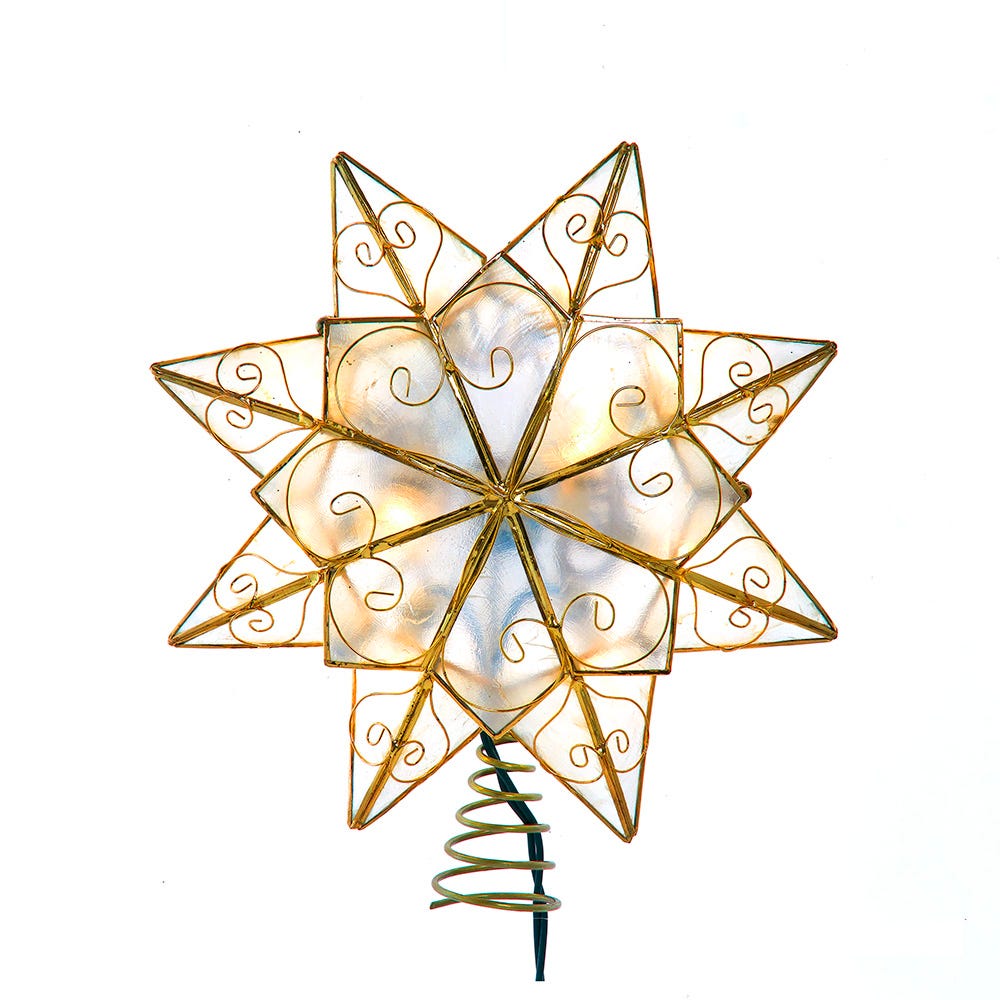 Kurt Adler 10-Light LED Capiz with Scroll Accents Star Tree Topper UL0271LED