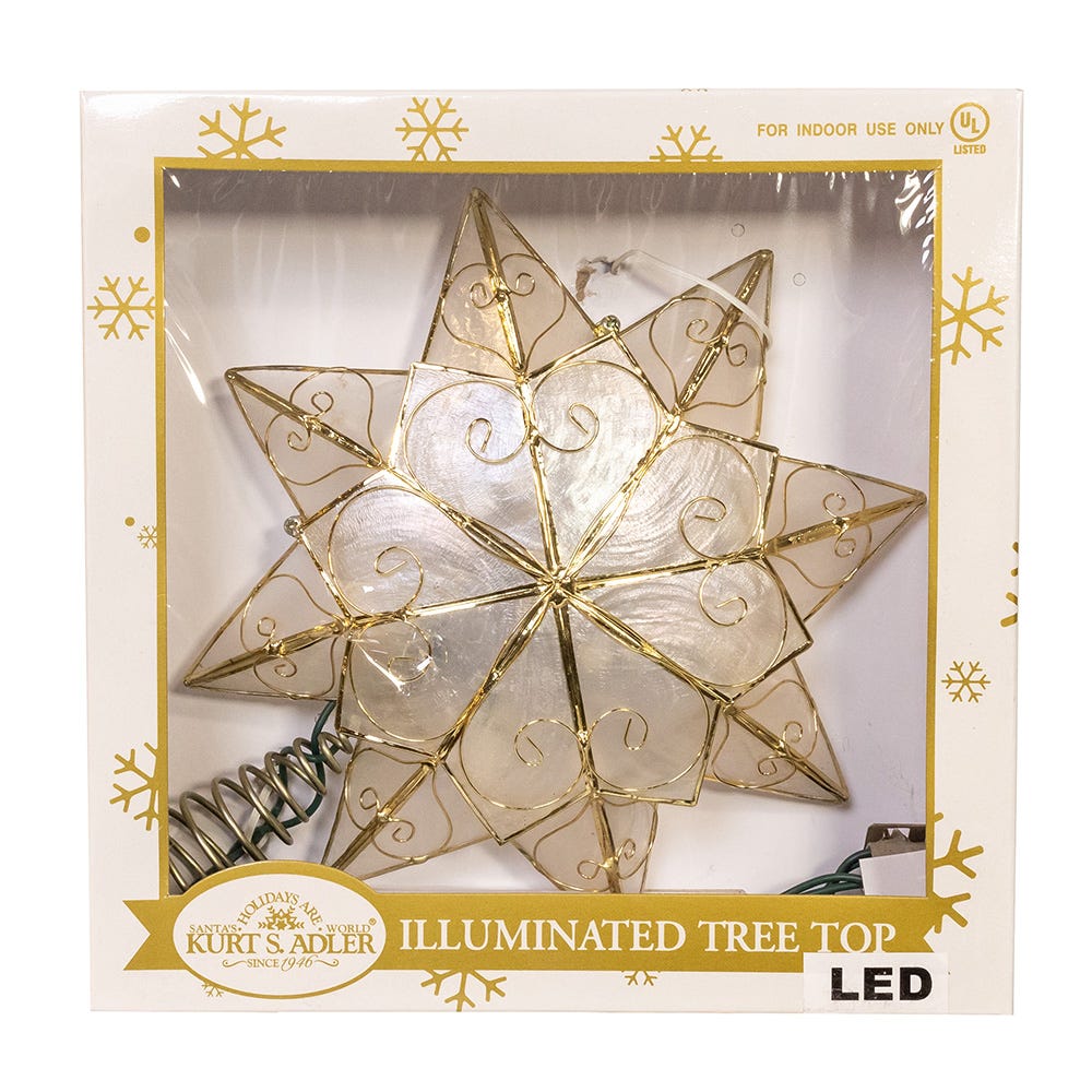 Kurt Adler 10-Light LED Capiz with Scroll Accents Star Tree Topper
