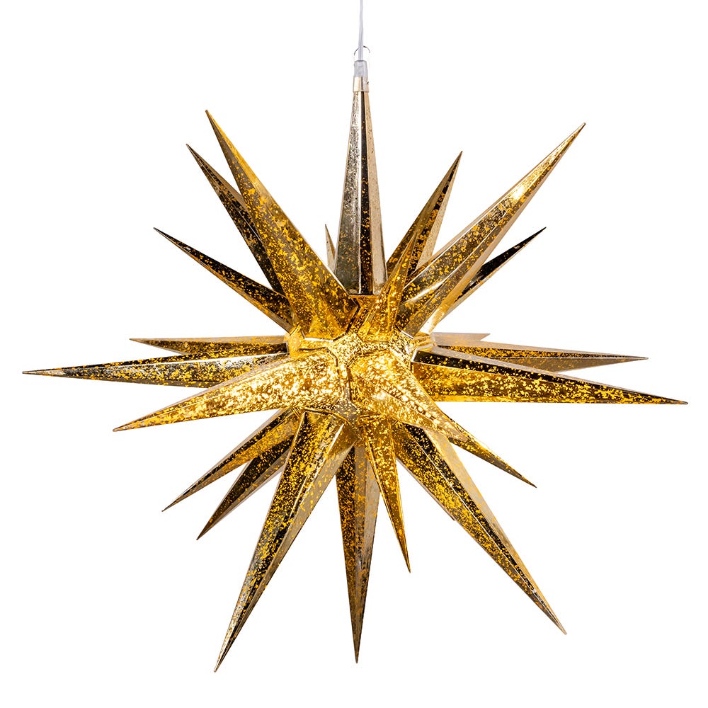 Kurt Adler 24-Inch 4-Light Warm White LED Gold Crackle Moravian Star Tree Topper UL1755GO