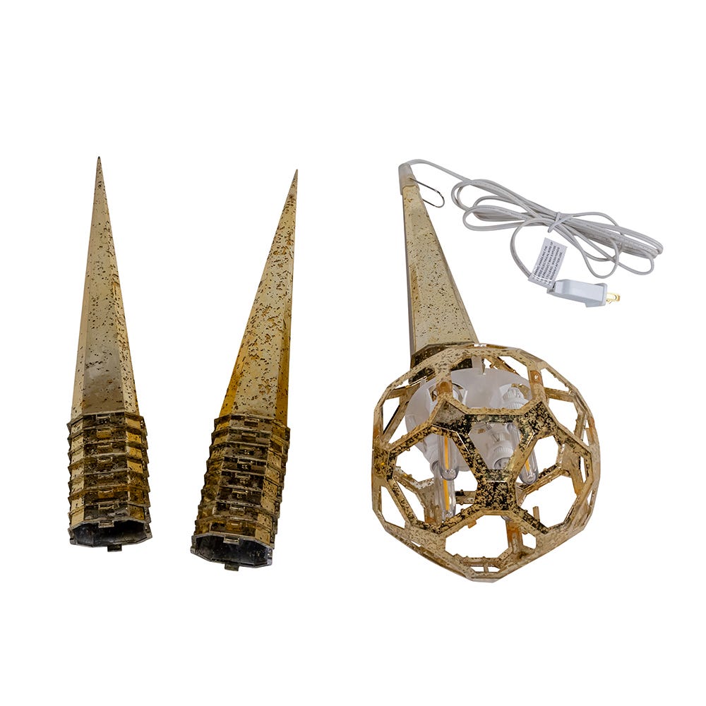 Kurt Adler 24-Inch 4-Light Warm White LED Gold Crackle Moravian Star Tree Topper