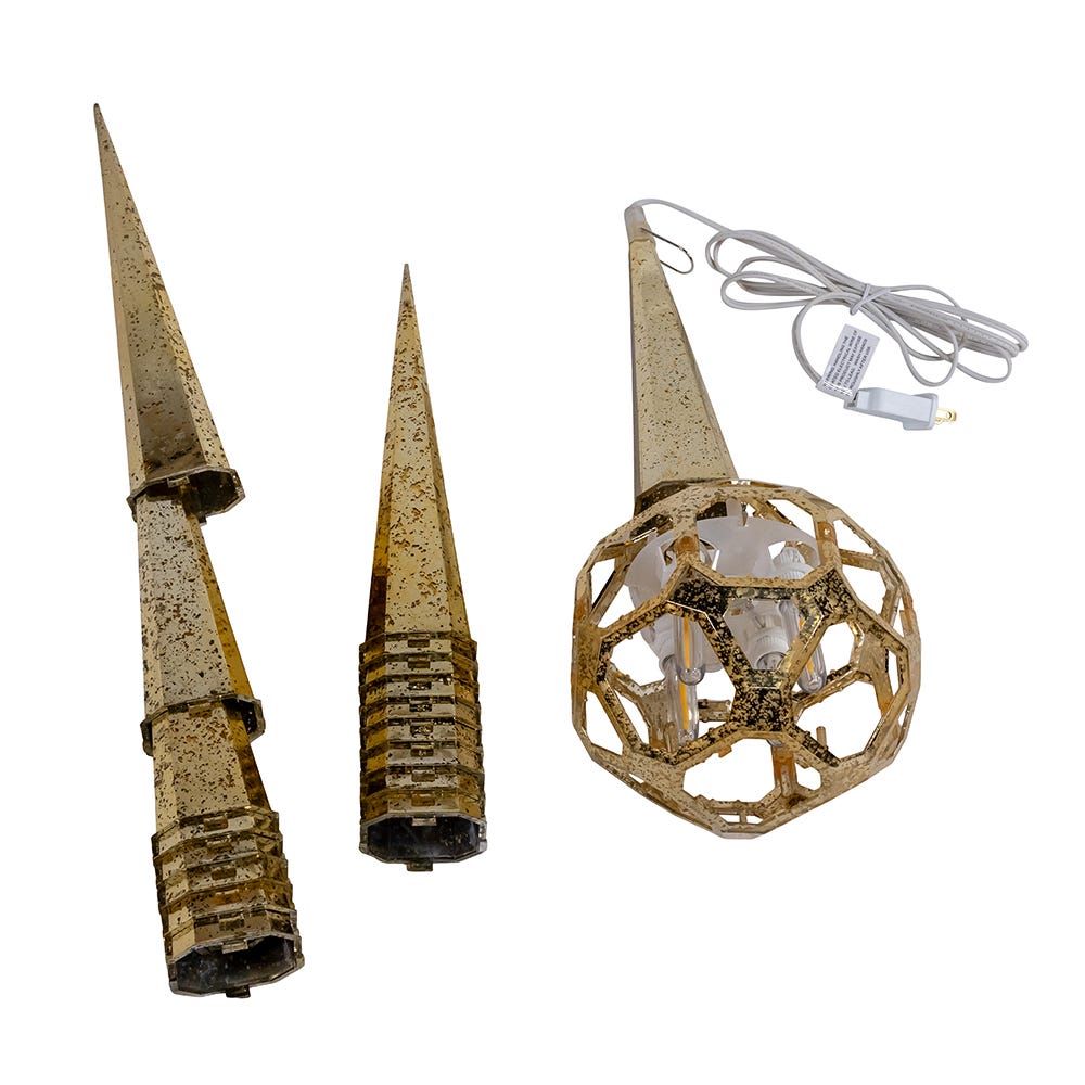 Kurt Adler 24-Inch 4-Light Warm White LED Gold Crackle Moravian Star Tree Topper