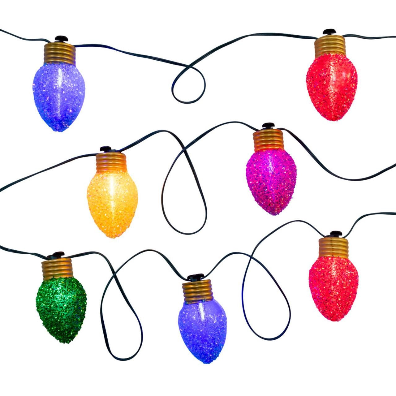 Kurt Adler 15' UL 7L LED Multicolor Jumbo Glittered C9 Bulb Light Set #UL1759