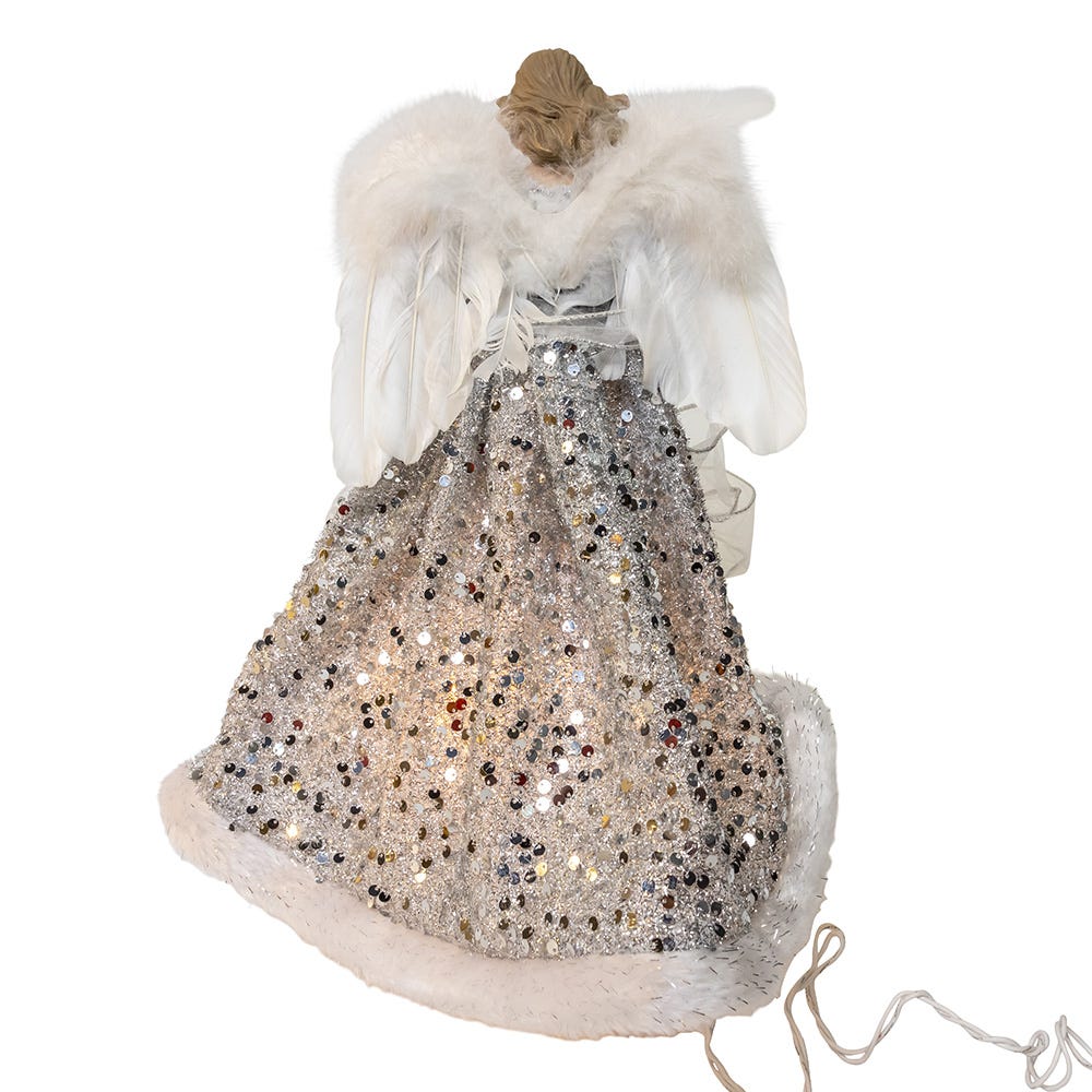 Kurt Adler 14-Inch UL 10-Light Silver and Ivory Angel Tree Topper