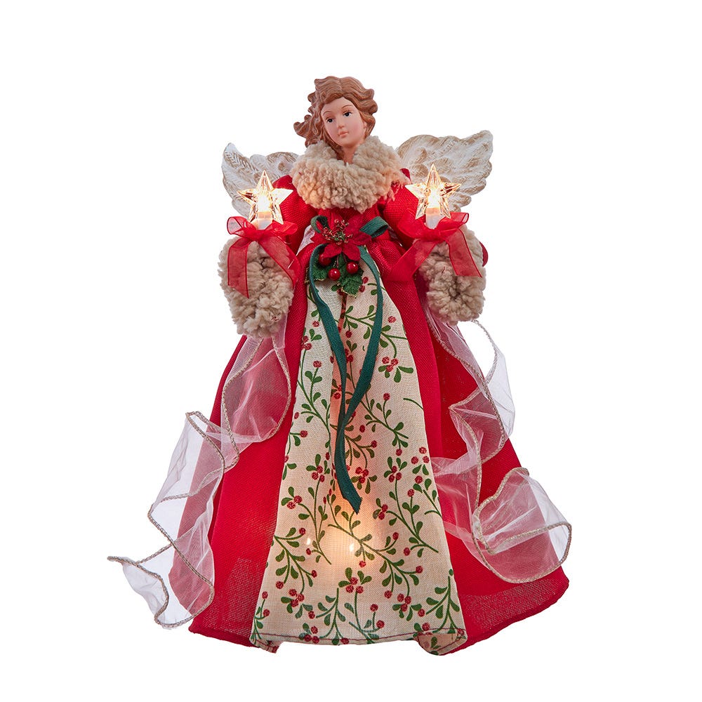 Kurt Adler 14-Inch UL 10-Light Red and Green Angel Tree Topper UL2251