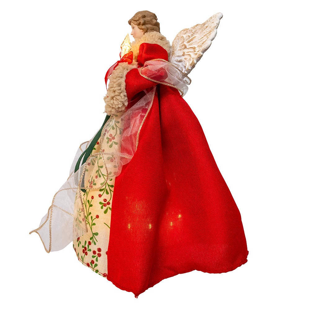 Kurt Adler 14-Inch UL 10-Light Red and Green Angel Tree Topper