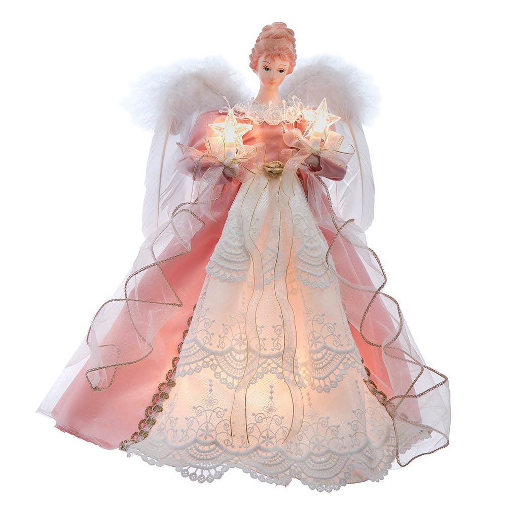 Kurt Adler 14-Inch UL 10-Light Pink and Ivory Angel Tree Topper UL2252