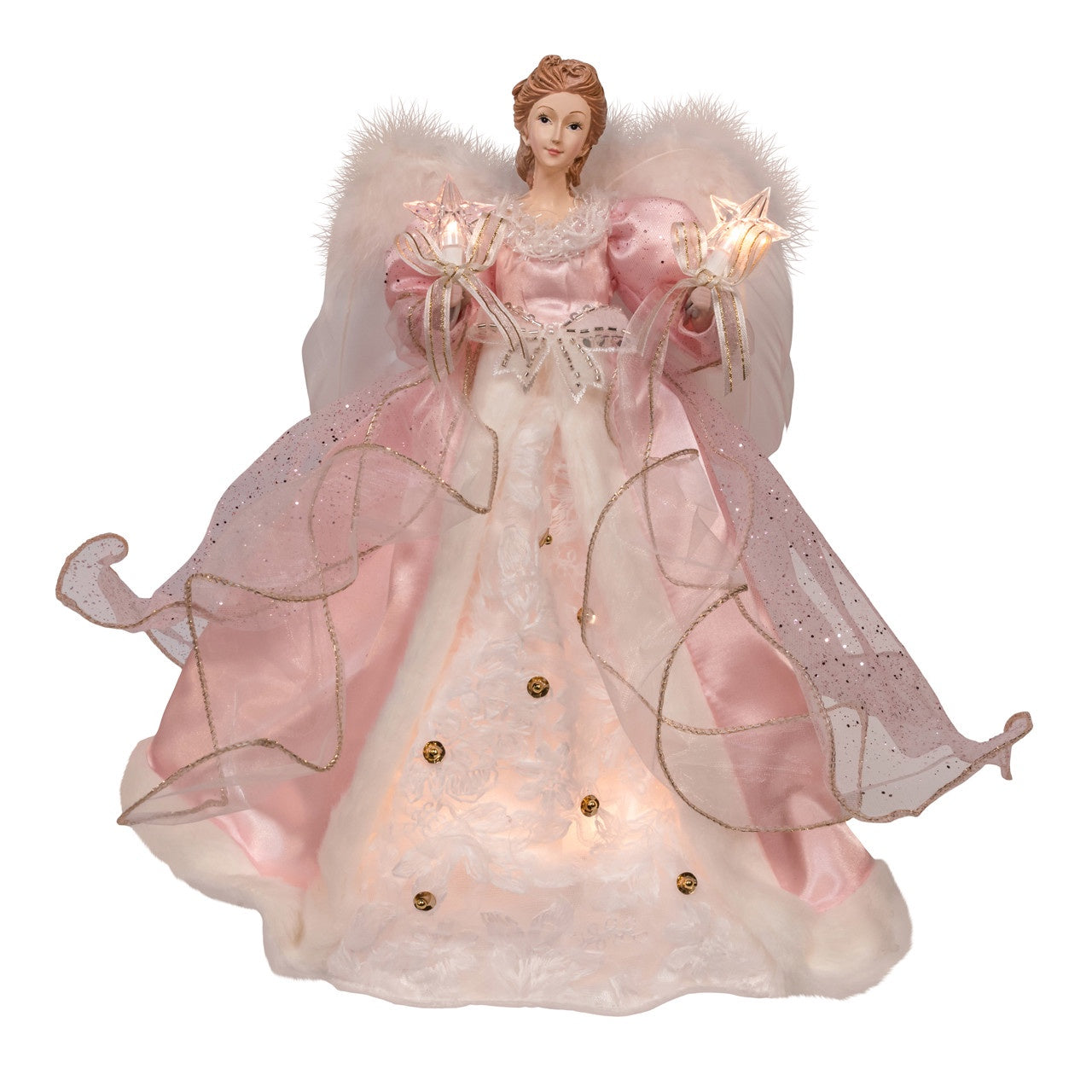 Kurt Adler 14" 10L Pink & White Angel Tree Topper #UL2257