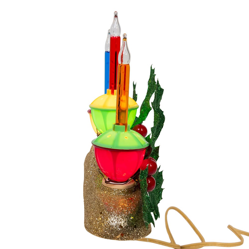 Kurt Adler 8.85-Inch Holly Berry and Greenery with Gold Base Three Bubble Lights