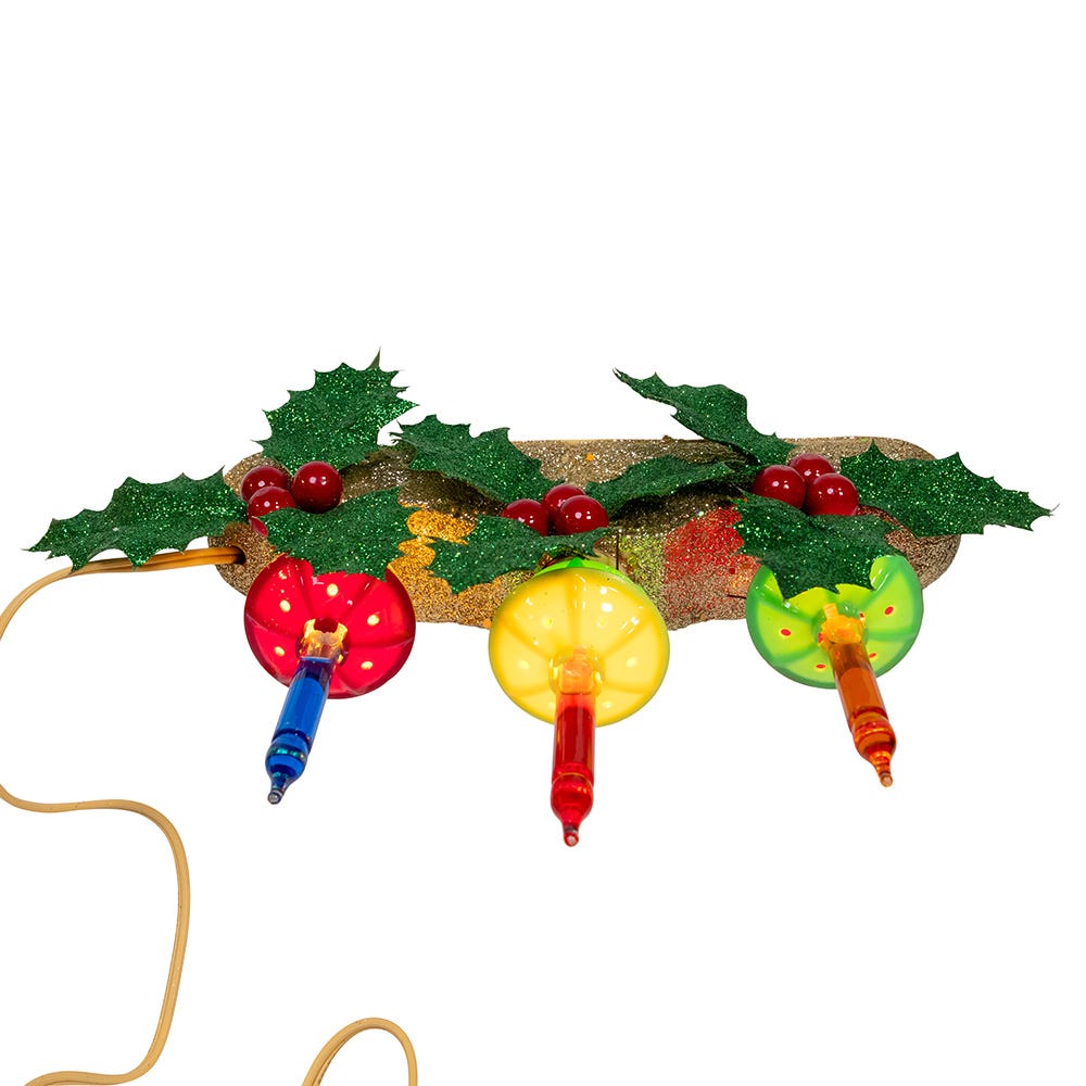 Kurt Adler 8.85-Inch Holly Berry and Greenery with Gold Base Three Bubble Lights