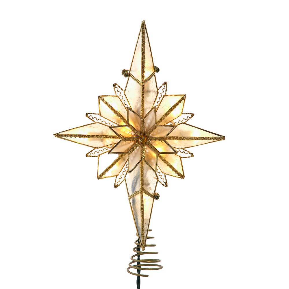 Kurt Adler 10.5-Inch 10-Light LED Capiz Bethlehem Star Tree Topper UL3016LED