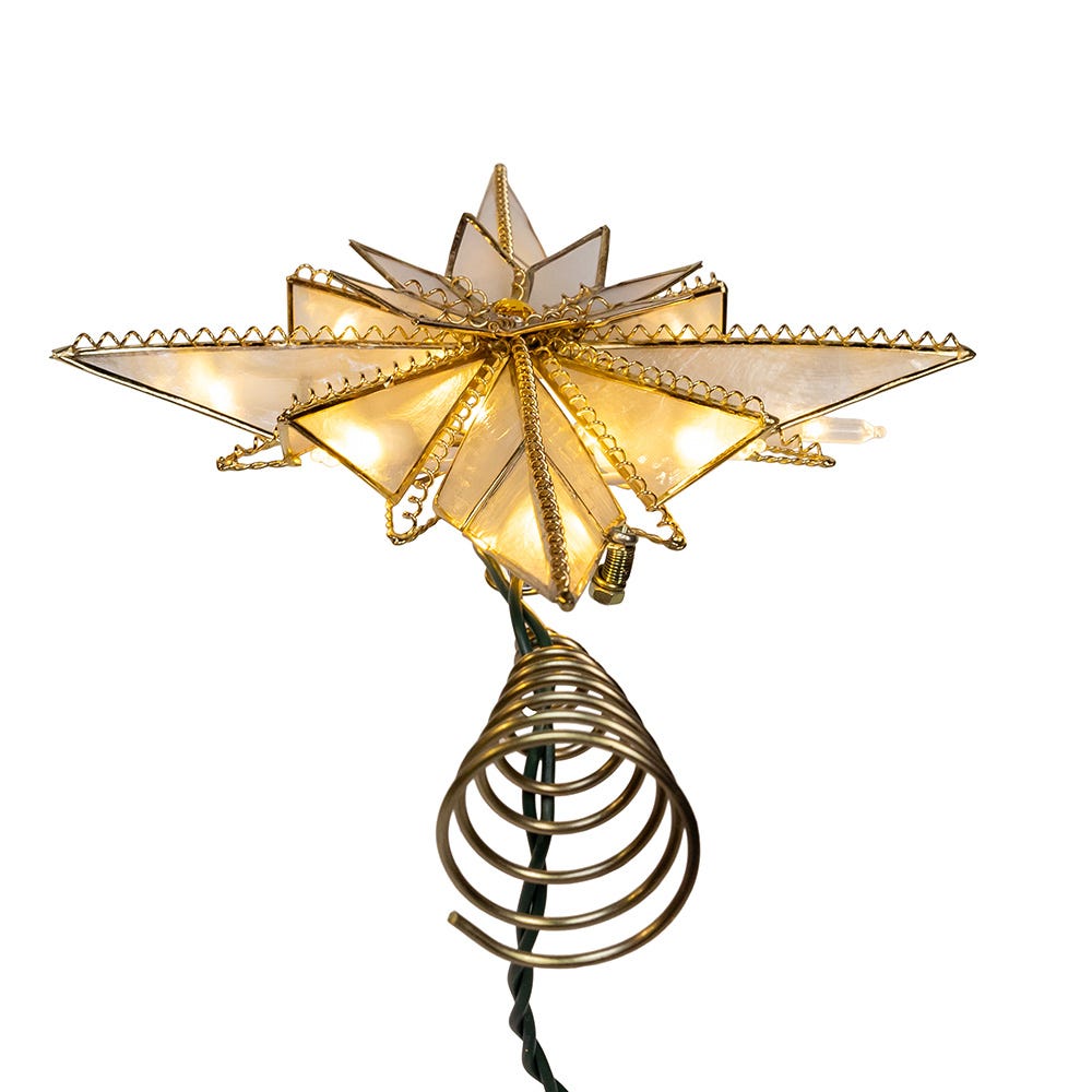 Kurt Adler 10.5-Inch 10-Light LED Capiz Bethlehem Star Tree Topper