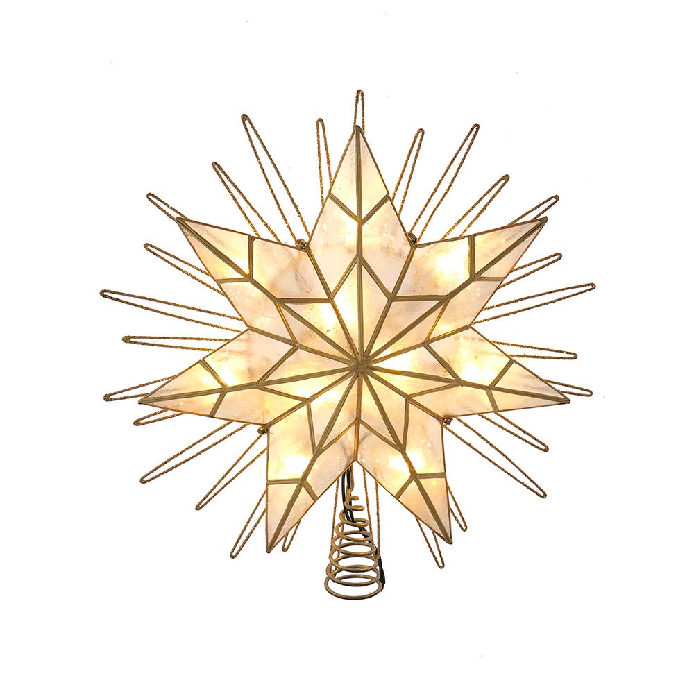 Kurt Adler 14-Inch 10-Light 7-Point LED Gold Glittered Star Tree Topper UL3065LED