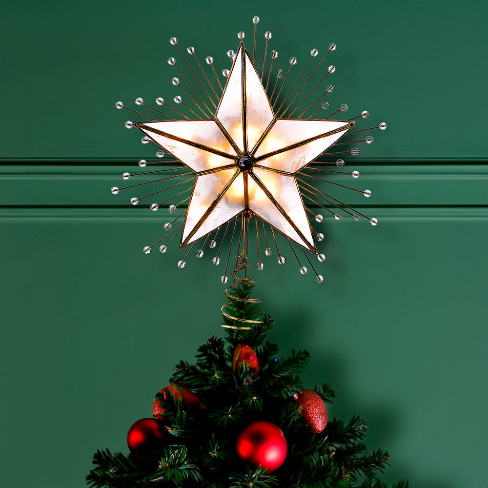 Kurt Adler 10-Inch 5-Point Capiz Star Treetop with Rays and Beads