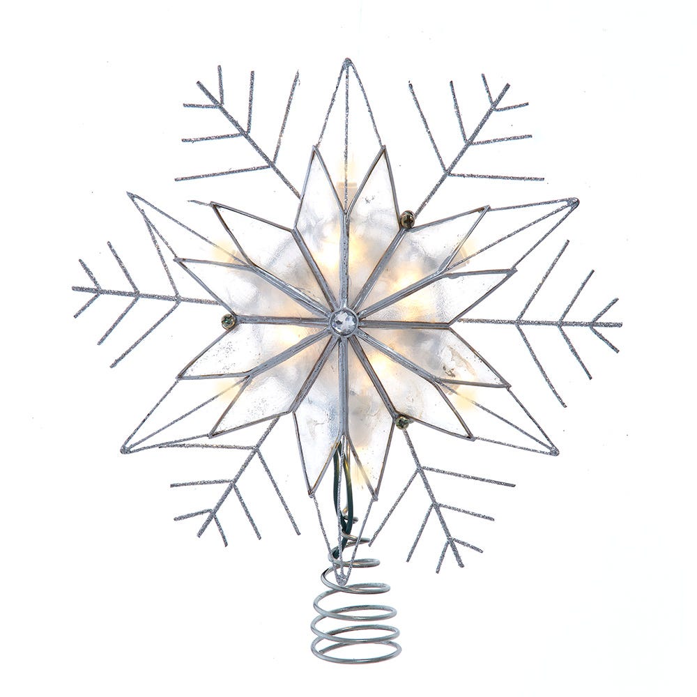 Kurt Adler 10-Inch 10-Light LED Silver Capiz and Snowflakes Tree Topper UL3096LED