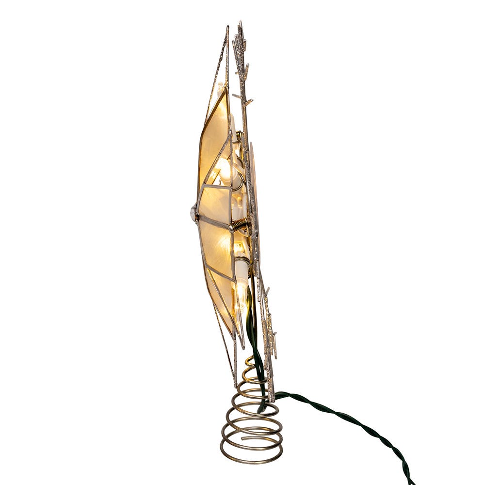 Kurt Adler 10-Inch 10-Light LED Silver Capiz and Snowflakes Tree Topper