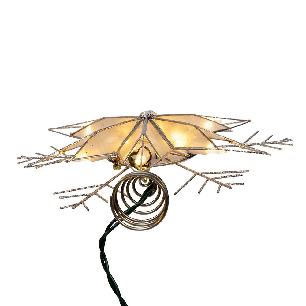 Kurt Adler 10-Inch 10-Light LED Silver Capiz and Snowflakes Tree Topper