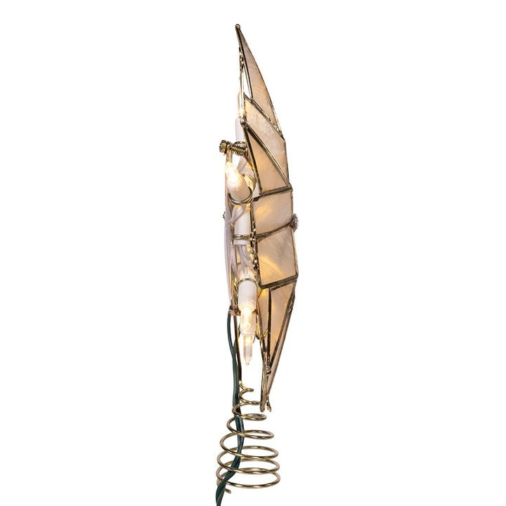 Kurt Adler 10-Light LED 6-Point Brass Plated Capiz Star With Scroll Design Tree Topper