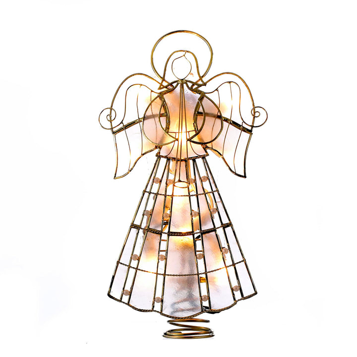 Kurt Adler 10-Light 9.75-Inch Capiz Angel Treetop with Scroll Design and Pearls