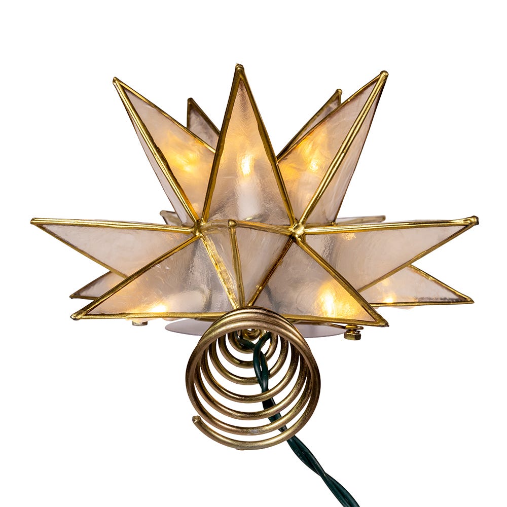 Kurt Adler 10-Light LED 15-Point Gold Sputnik Capiz Tree Topper