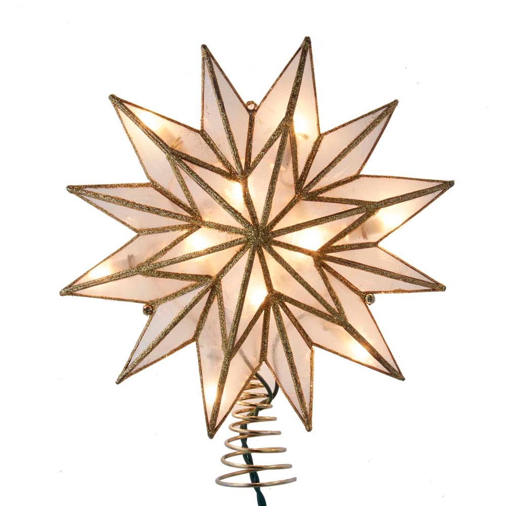Kurt Adler 9.06-Inch UL 10-Light 12-Point Gold Capiz Star Treetop