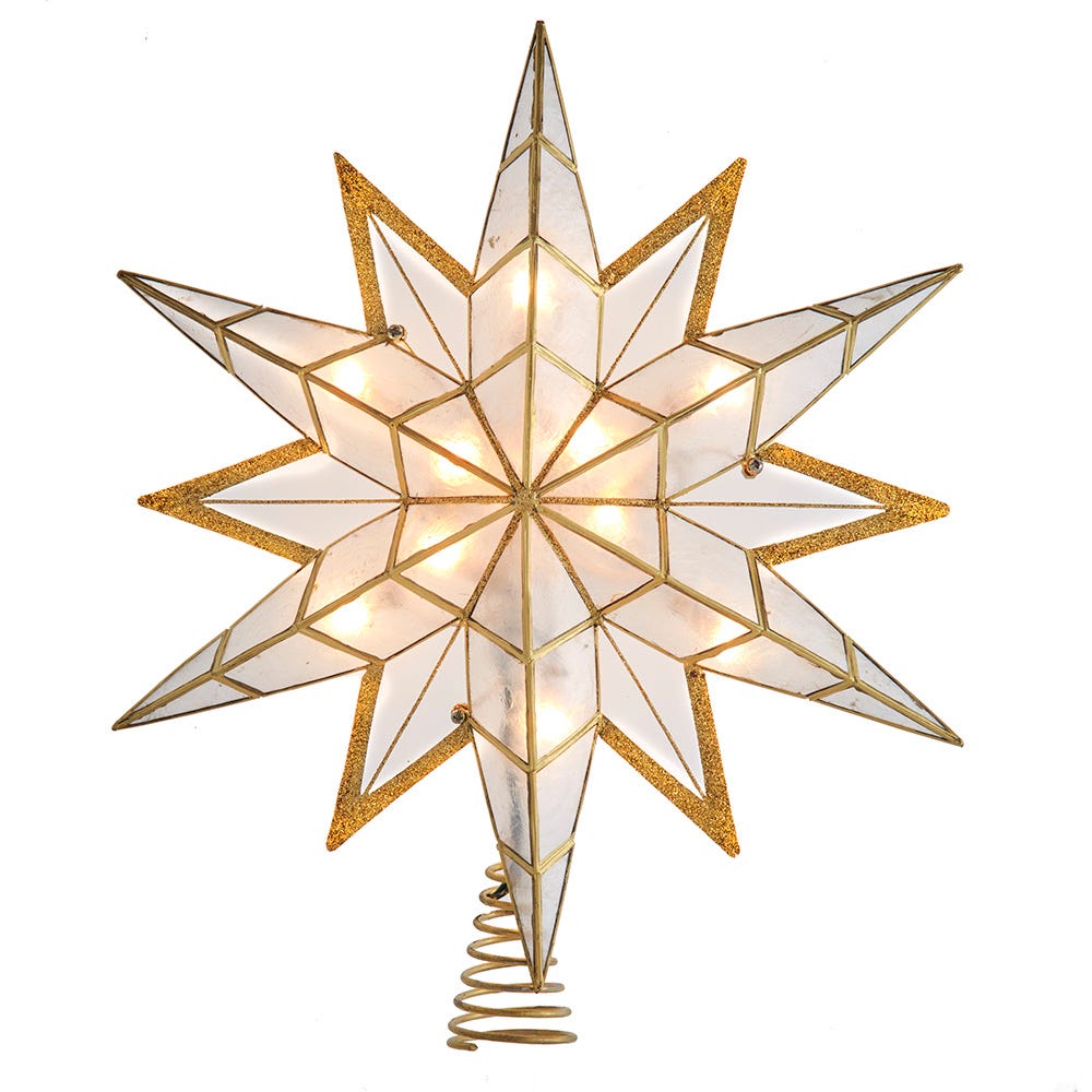 Kurt Adler 14-Inch UL 10-Light Capiz Star With Gold Glitter Finish Tree Topper UL3182