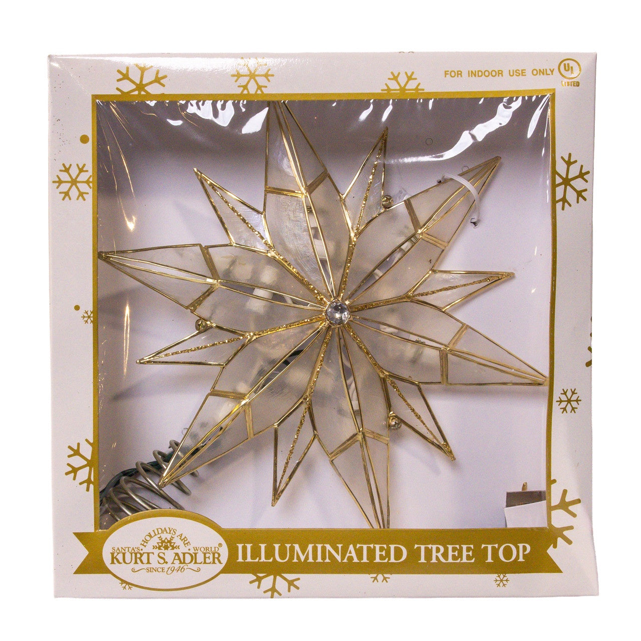 Kurt Adler UL 10L 12-Point Capiz Star With Gemstone Center Tree Topper #UL3193