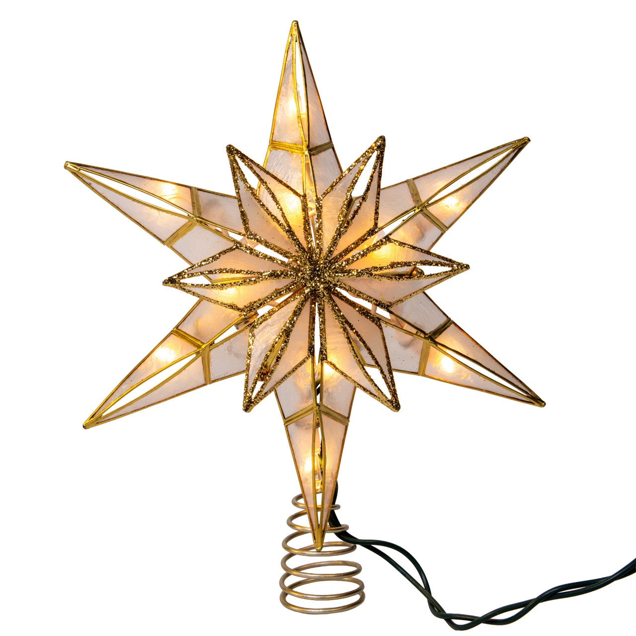 Kurt Adler 10.5" 10L 6-Point Gold Glittered Capiz Star Tree Topper #UL3195