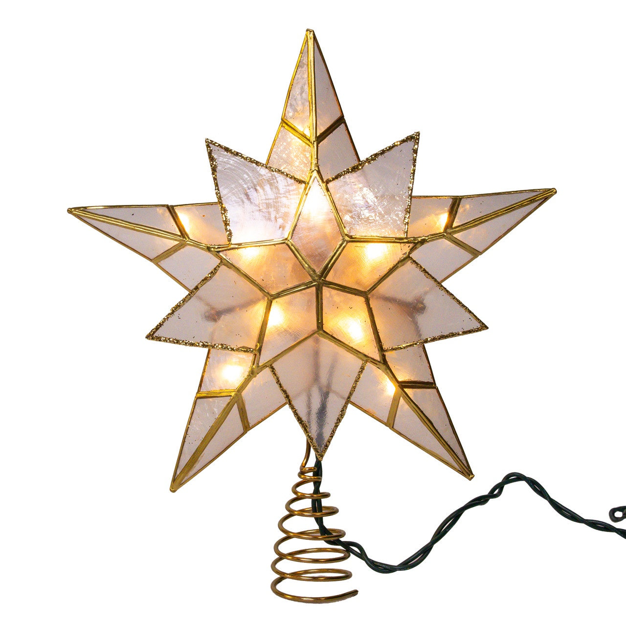 Kurt Adler 9.84" 10L 5-Point Gold Glittered Capiz Star Tree Topper #UL3196